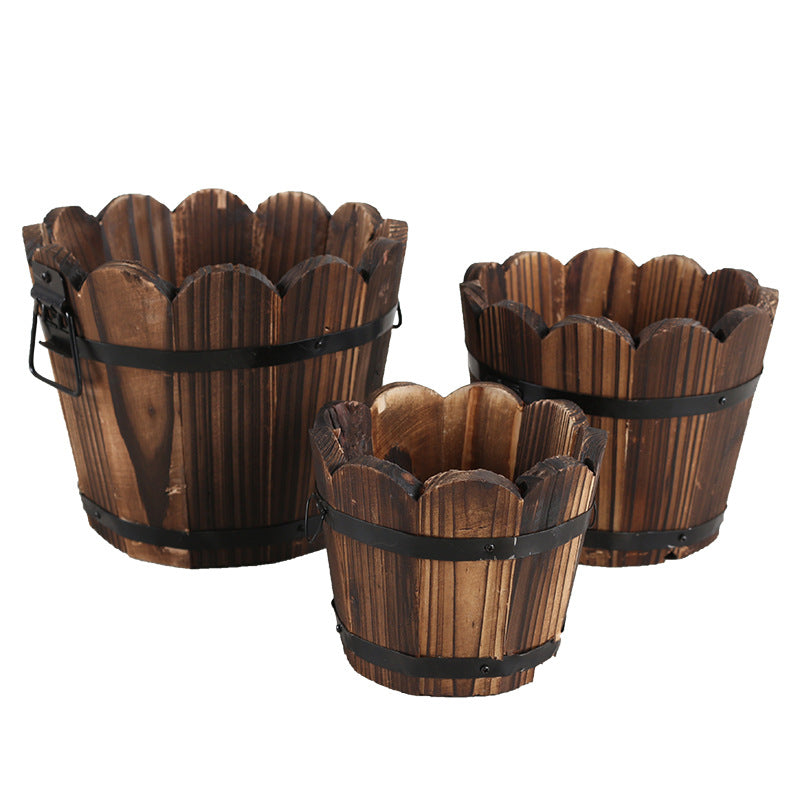 Wooden Barrels: Country Cottage Flowerpot Set