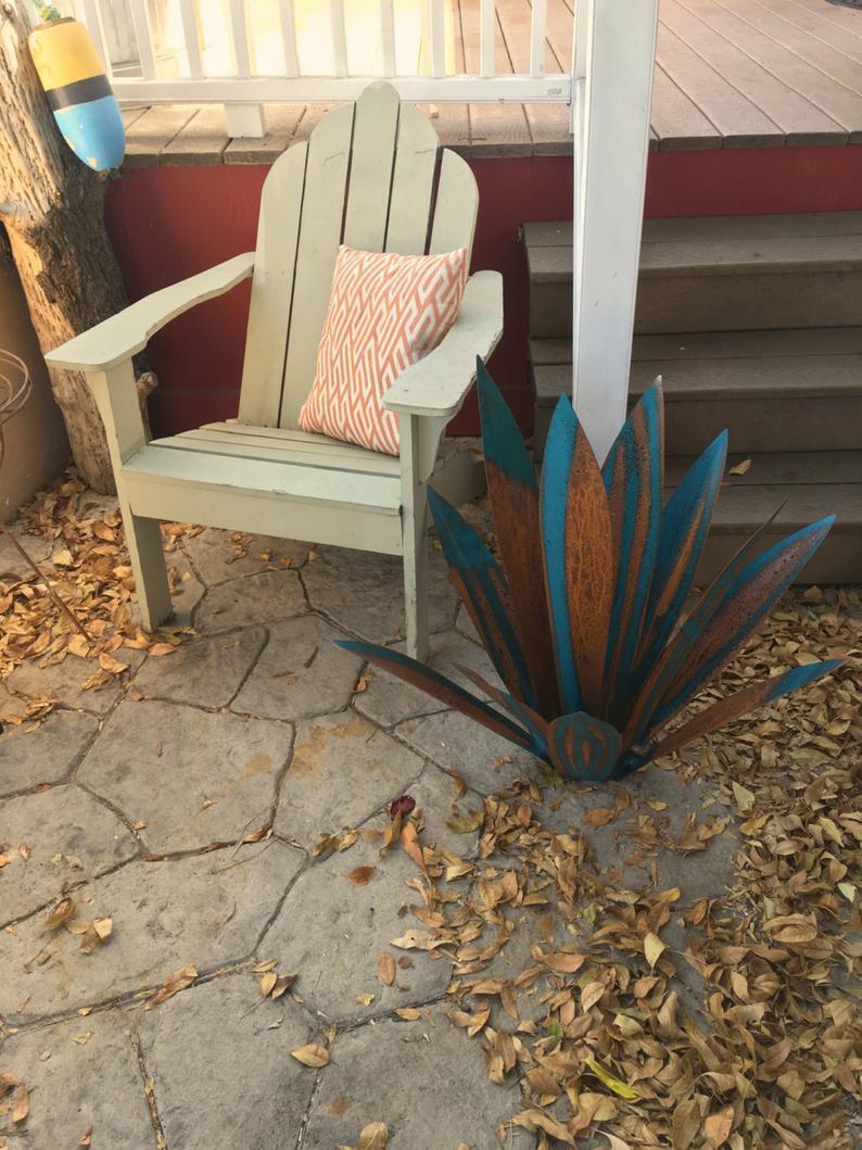 Turquoise and Copper Agave Plant: Metal Garden Sculpture