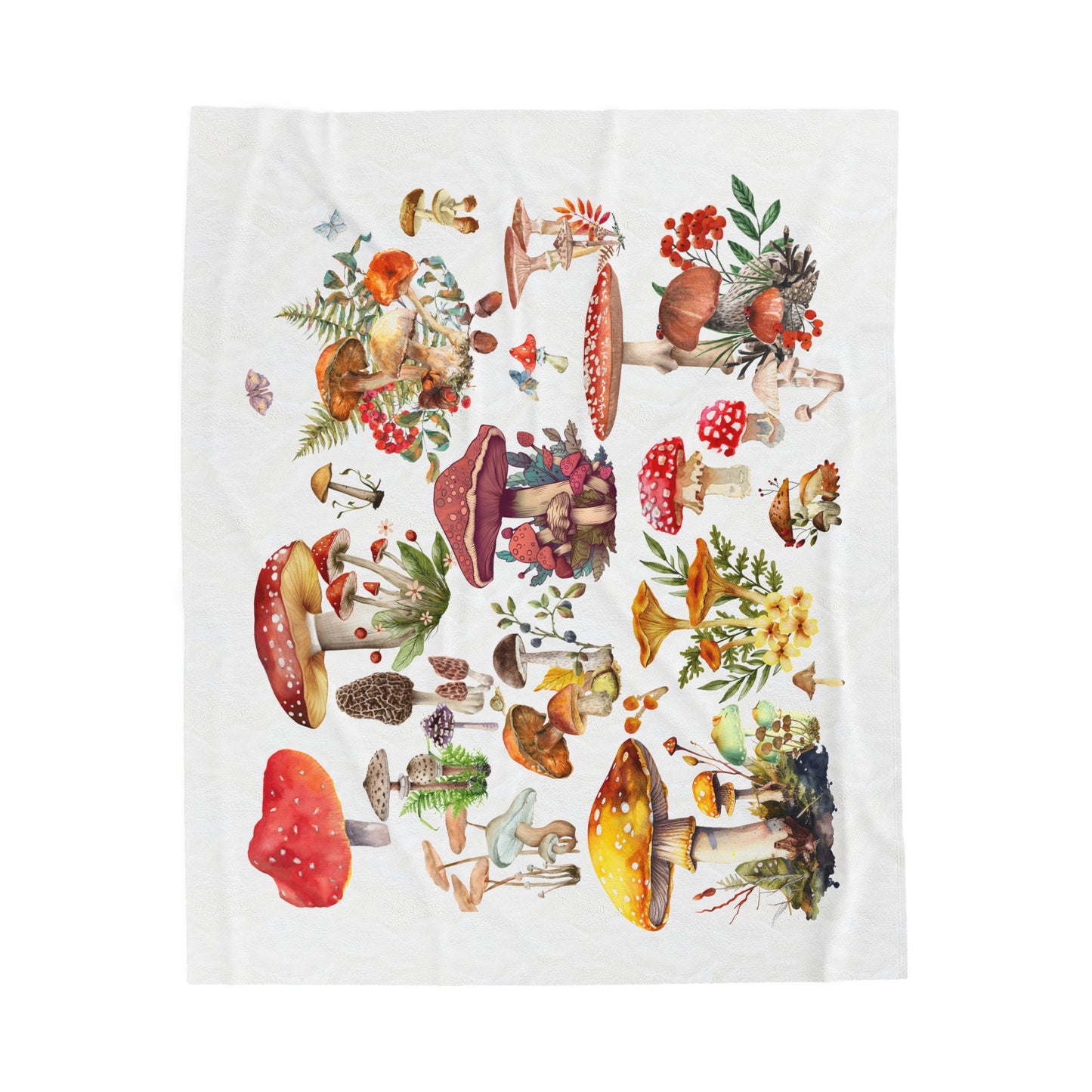 Many Mushrooms Velveteen Blanket