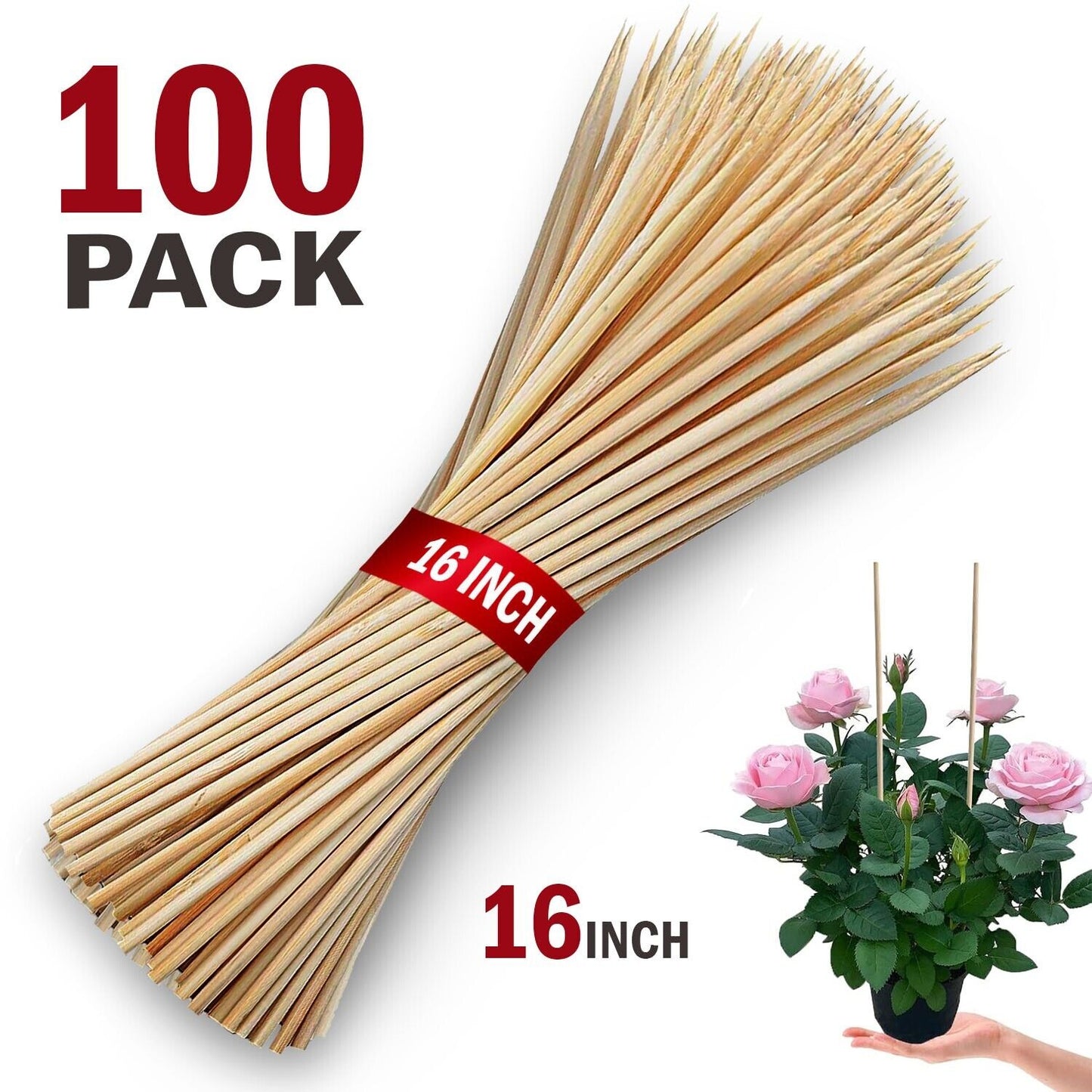 100 Pack 16 Inch Bamboo Plant Stakes