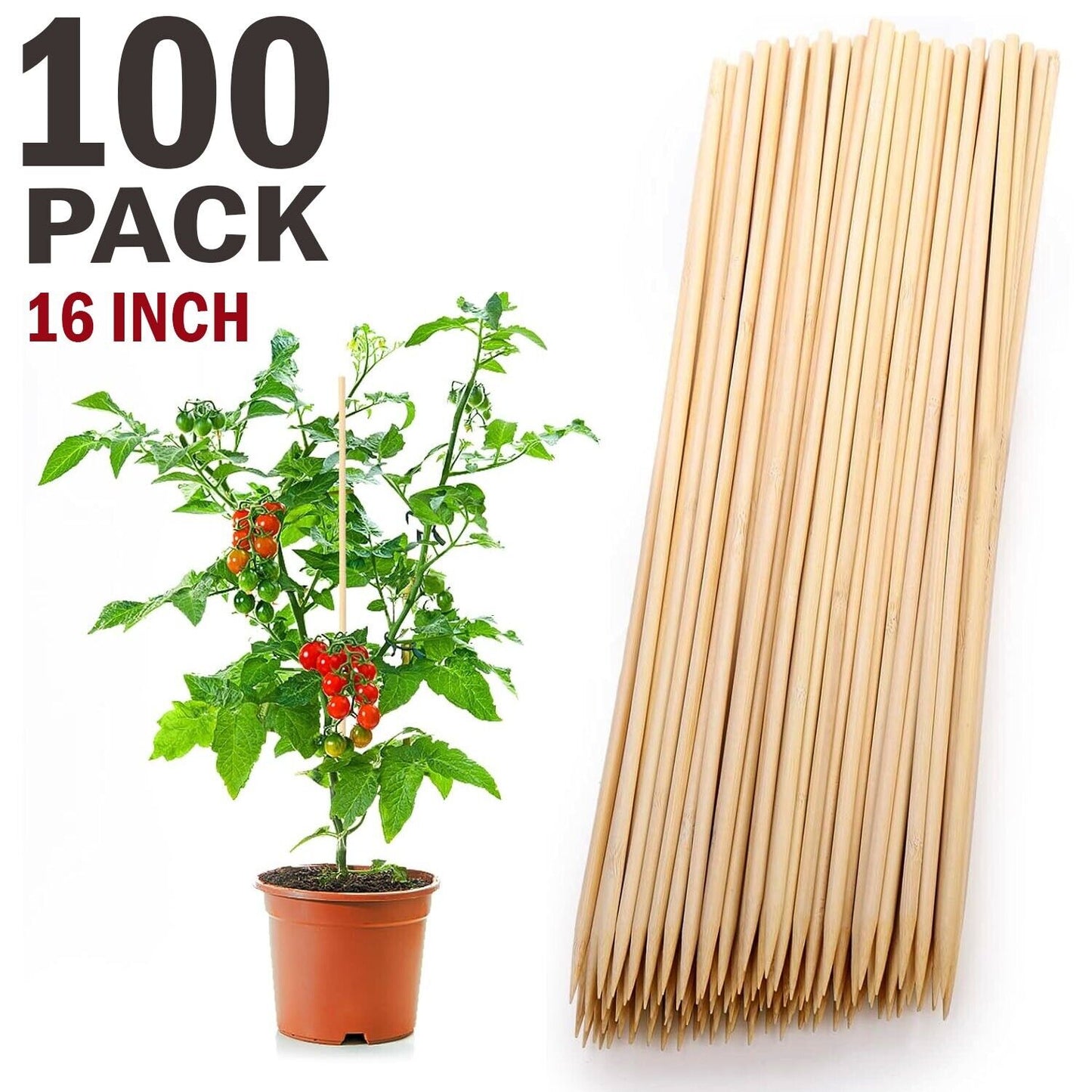 100 Pack 16 Inch Bamboo Plant Stakes