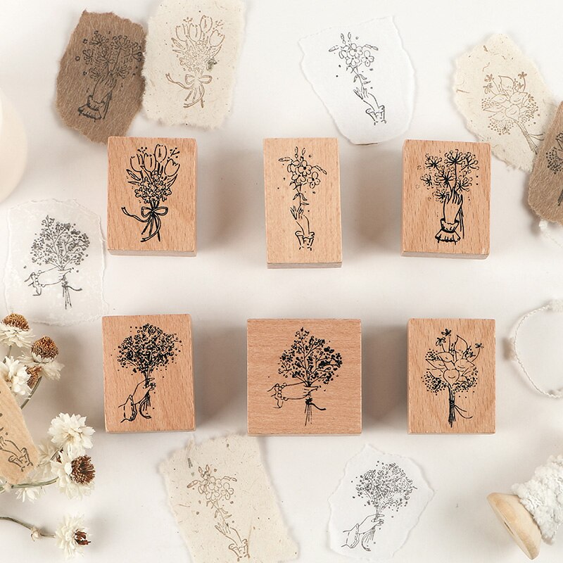 Wooden Ink Stamps -  Flowers and Herbs