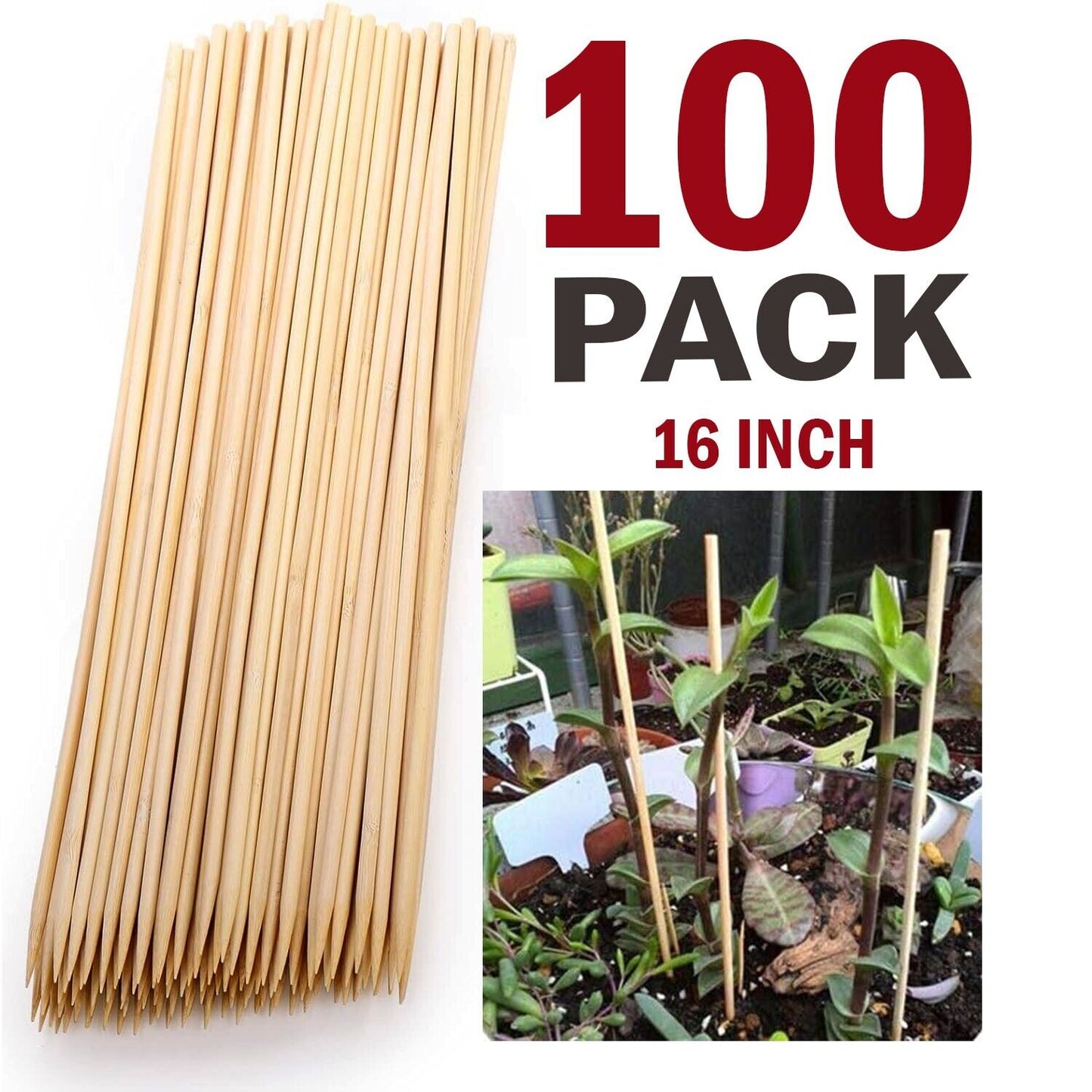 100 Pack 16 Inch Bamboo Plant Stakes