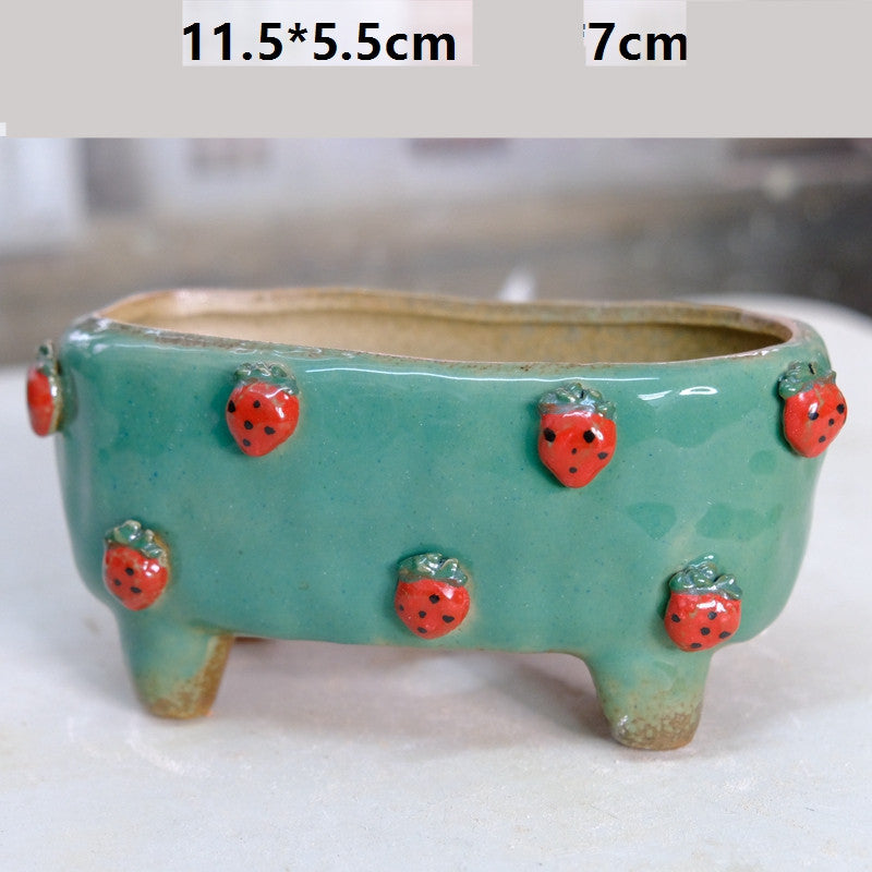 Strawberries and Springtime: Stoneware Succulent Plant Pot