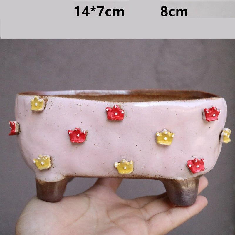 Strawberries and Springtime: Stoneware Succulent Plant Pot