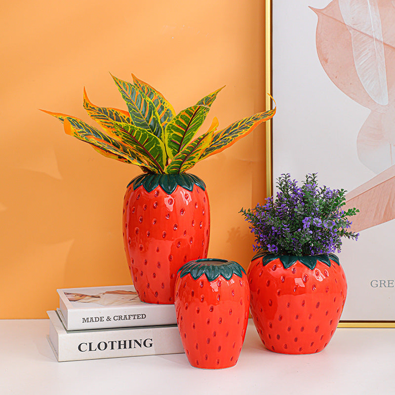 Strawberry Delight Ceramic Vase Planter