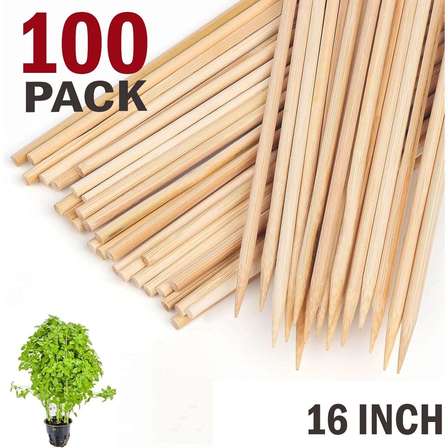 100 Pack 16 Inch Bamboo Plant Stakes