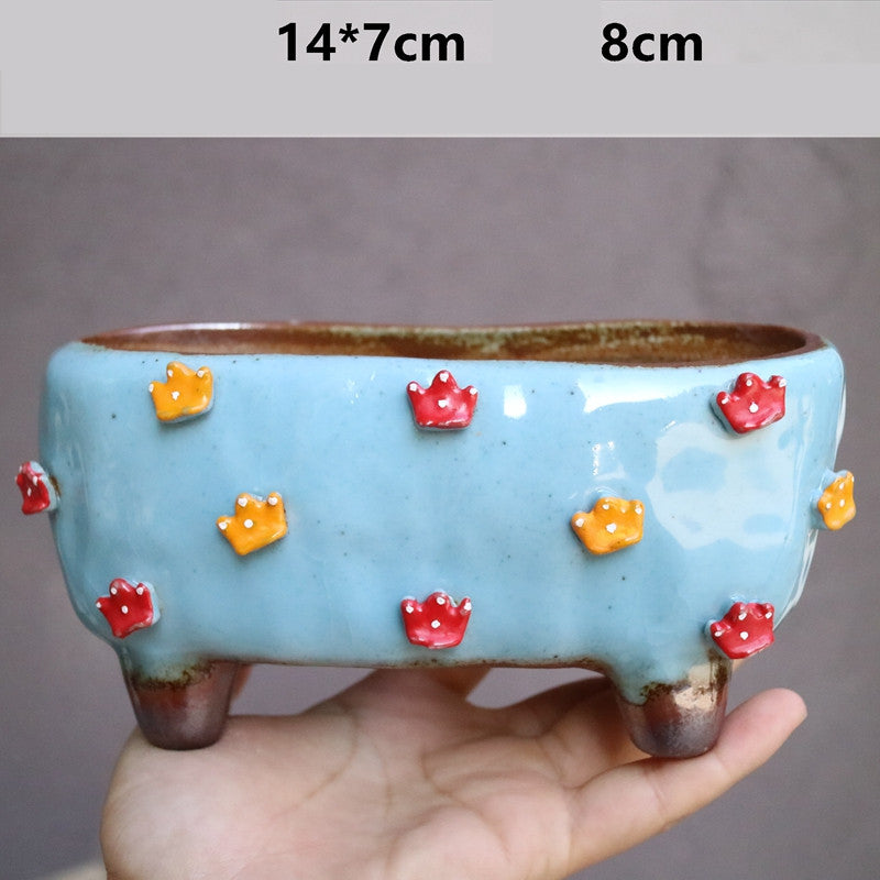 Strawberries and Springtime: Stoneware Succulent Plant Pot