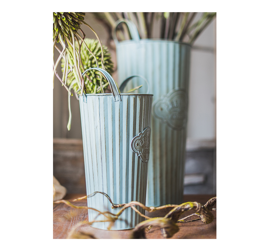 Vintage Aqua Blue Tin flower pot