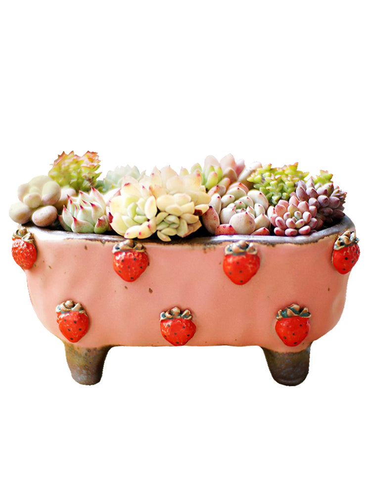 Strawberries and Springtime: Stoneware Succulent Plant Pot