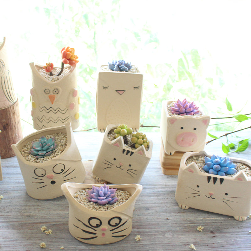 Springtime Friends!  Ceramic Flowerpot Set