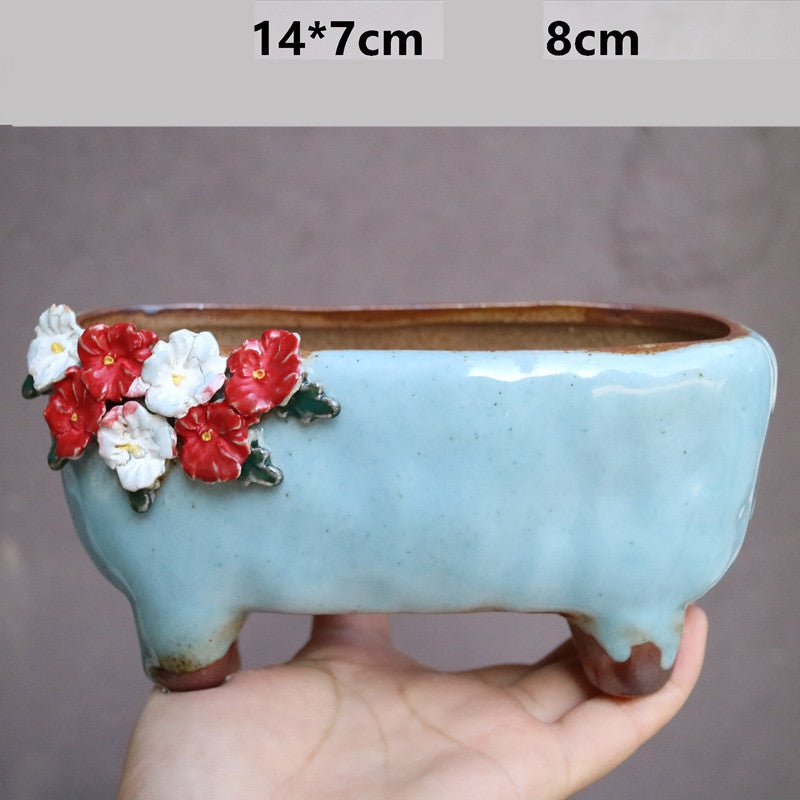 Strawberries and Springtime: Stoneware Succulent Plant Pot