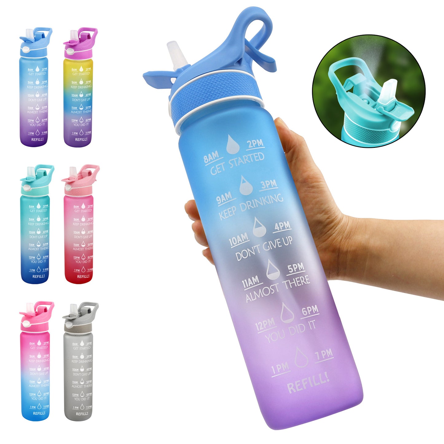 Misting Water Bottle with Straw and Cooling Mist Spray