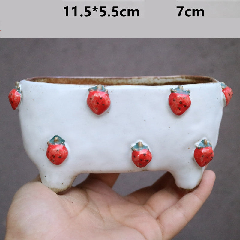 Strawberries and Springtime: Stoneware Succulent Plant Pot