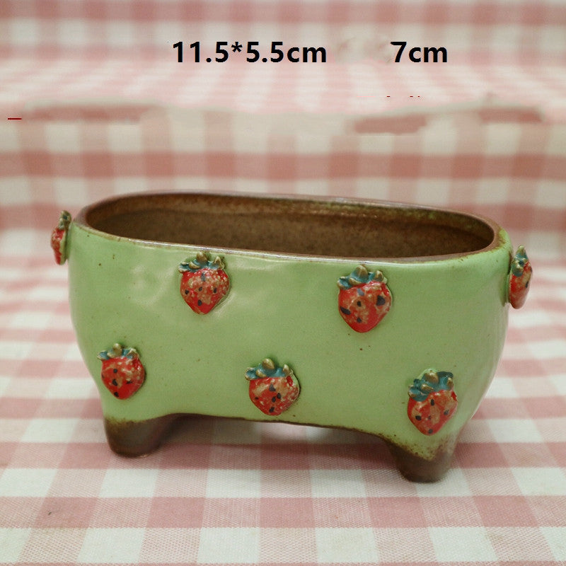 Strawberries and Springtime: Stoneware Succulent Plant Pot