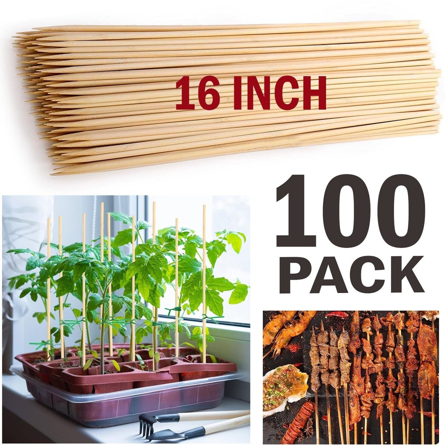 100 Pack 16 Inch Bamboo Plant Stakes