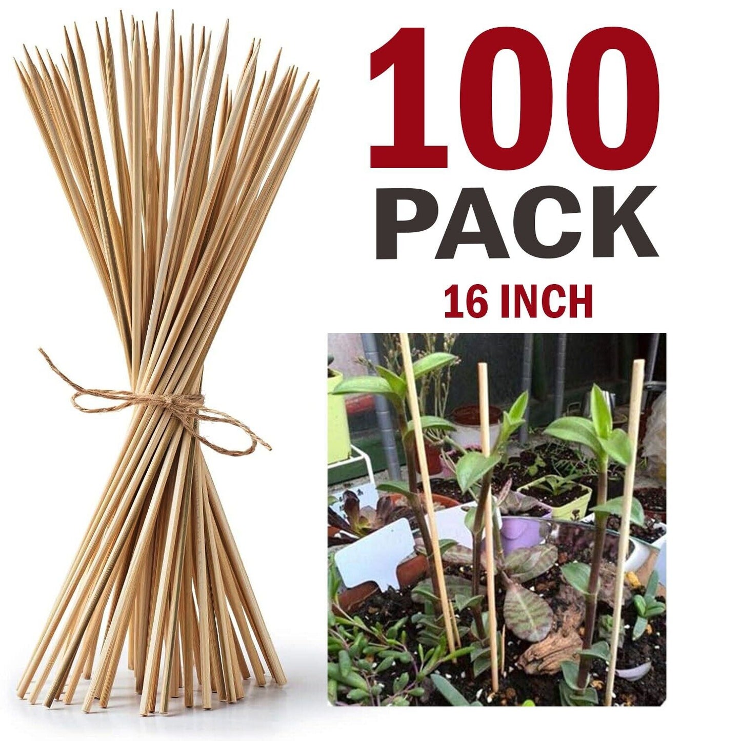 100 Pack 16 Inch Bamboo Plant Stakes